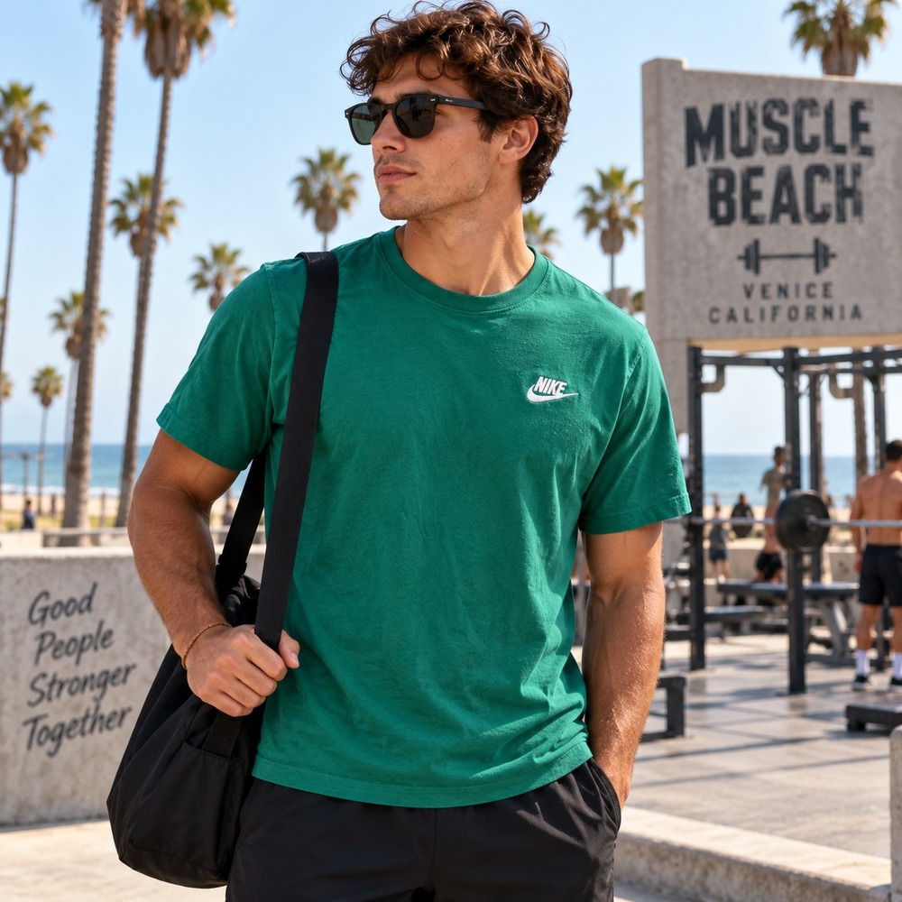 Nike Sportswear T-Shirt Mens Medium Green Embroidered Futura Logo Short Sleeve